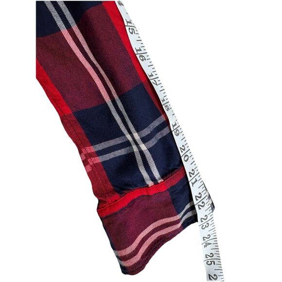 Woolrich Women's Medium Red Plaid Rayon Button Shirt Roll Tab Sleeve Casual - Picture 11 of 12